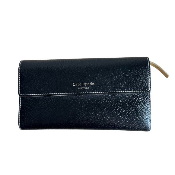 Kate Spade Long Trifold Black Leather Wallet - Picture 1 of 16